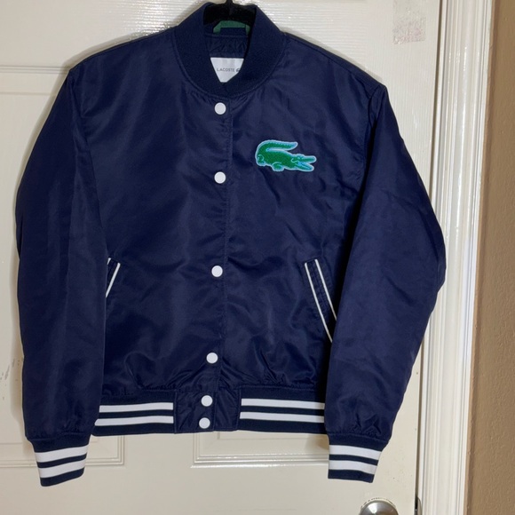NWOT Women’s Lacoste Varsity Bomber Patch Stripe Jacket Preppy Heritage Sport XS - Picture 15 of 15